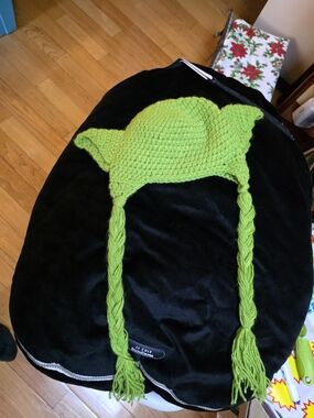 Handmade Green YODA Crochet Earflap Hat with Braids